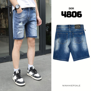 Quần short nam Dior in họa tiết nổi chất vải co dãn hàng Quảng Châu dày dặn, quần jean nam Dior xanh mài đùi 4806