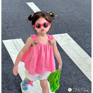 Set bộ dáng 2 dây babydoll chun gắn bông hoa mix cùng quần kaki bèo nhún nhà Hisun size từ 12-42 cân