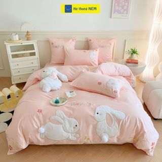 Bộ ga trải giường cao cấp SERENA Bộ set chăn ga drap grap phủ trải giường gối nệm đệm 5 món mát lạnh mùa hè