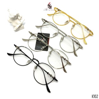 Gọng kính cận Hàn Quốc Retro họa tiết hoa Iris Chrome Heart, kính tròng tròn, oval phù hợp cho nam và nữ - K102 - Aluha