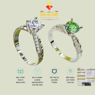 Nhẫn Moissanite màu trắng kiểu đai chéo phối chạm 6.3mm, Nhẫn bạc nữ xi bạch kim, Nhẫn kim cương nhân tạo moissanite