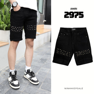Quần short nam Amiri đen đính đinh chắc chắn, quần jean nam hàng Quảng Châu chất denim dày dặn thoáng mát  2975