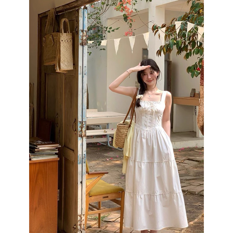 [V1.724] Váy Maxi Thô Trắng Nhúm Eo Ly Ngực Siêu Xinh (kèm ảnh thật) | BigBuy360 - bigbuy360.vn