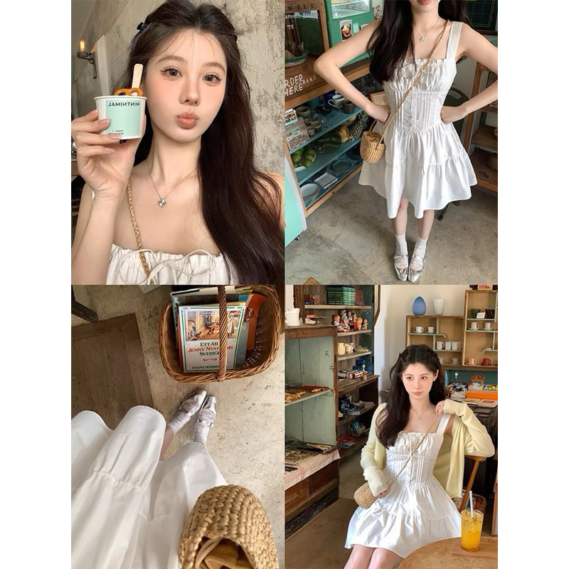 [V1.724] Váy Maxi Thô Trắng Nhúm Eo Ly Ngực Siêu Xinh (kèm ảnh thật) | BigBuy360 - bigbuy360.vn