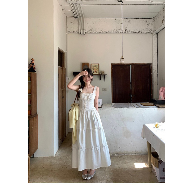 [V1.724] Váy Maxi Thô Trắng Nhúm Eo Ly Ngực Siêu Xinh (kèm ảnh thật) | BigBuy360 - bigbuy360.vn