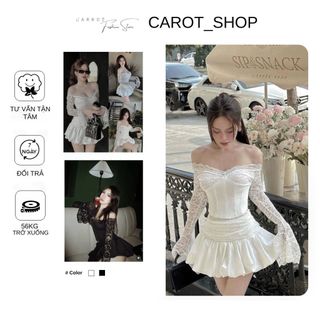 Set áo trễ ren phối chân váy bí phồng byy CarrotStoree