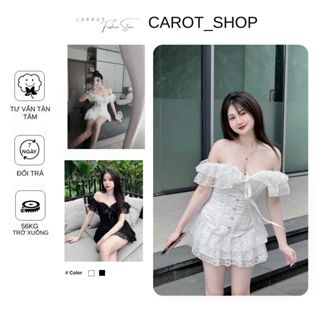 [có bigsize+ tag nơ ] Set áo corset trễ vai phối chân váy ren tầng xinh xắn by CarrotShop( có gọng định hình )