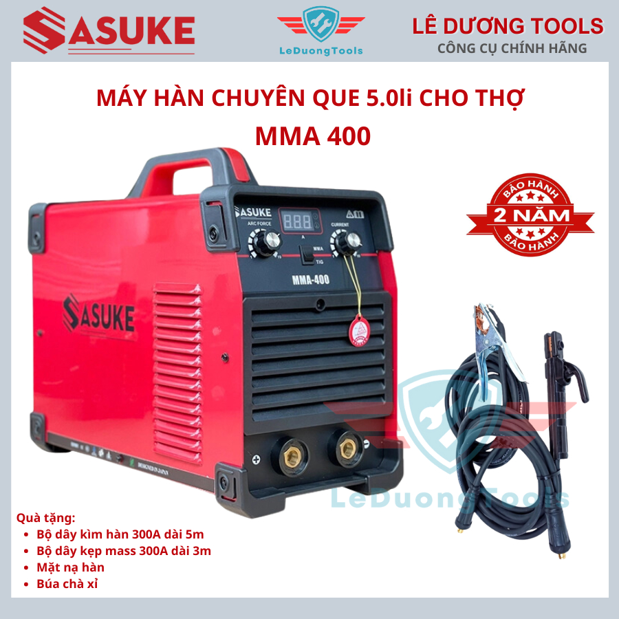 Máy hàn que Sasuke MMA-400, IGBT Inverter, 220V, 1 pha, Dải dòng 20-400A, Kích thước 465x235x335mm