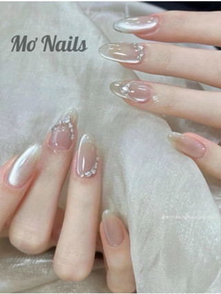 (Tặng hộp nail và keo MxBon) Nail Box thiết kế mắt mèo charm bạc sáng M42 nhà Mơ Nails