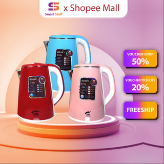 Ấm Siêu Tốc Smart Gadgets THÁI LAN Cao Cấp 2.5L 2 Lớp Cách Nhiệt, Ấm Đun Siêu Tốc 2 Lớp Loại Lớn, Nồi Đun Nươc Tiện Lợi