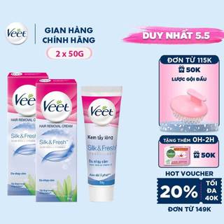 [Mã VEE1503 Giảm 12%] Combo 2 Kem tẩy lông cho da nhạy cảm Veet Silk Fresh 50g/tuýp