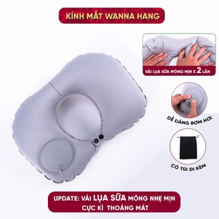 Gối chữ u bơm hơi gấp gọn kèm bịt mắt ngủ, du lịch, ngủ văn phòng, chống mỏi vai gáy oto máy bay