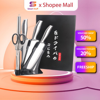 Bộ dao kéo Nhật inox 6  Smart Gadgets món đúc nguyên khối cao cấp sử dụng cho nhà bếp, kháng khuẩn tốt - Bộ dao làm bếp
