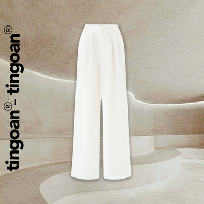 TINGOAN® -Quần cạp cao chiết ly eo dáng ống suông trắng rộng trắng THUNDERCLOUD PANTS/WH
