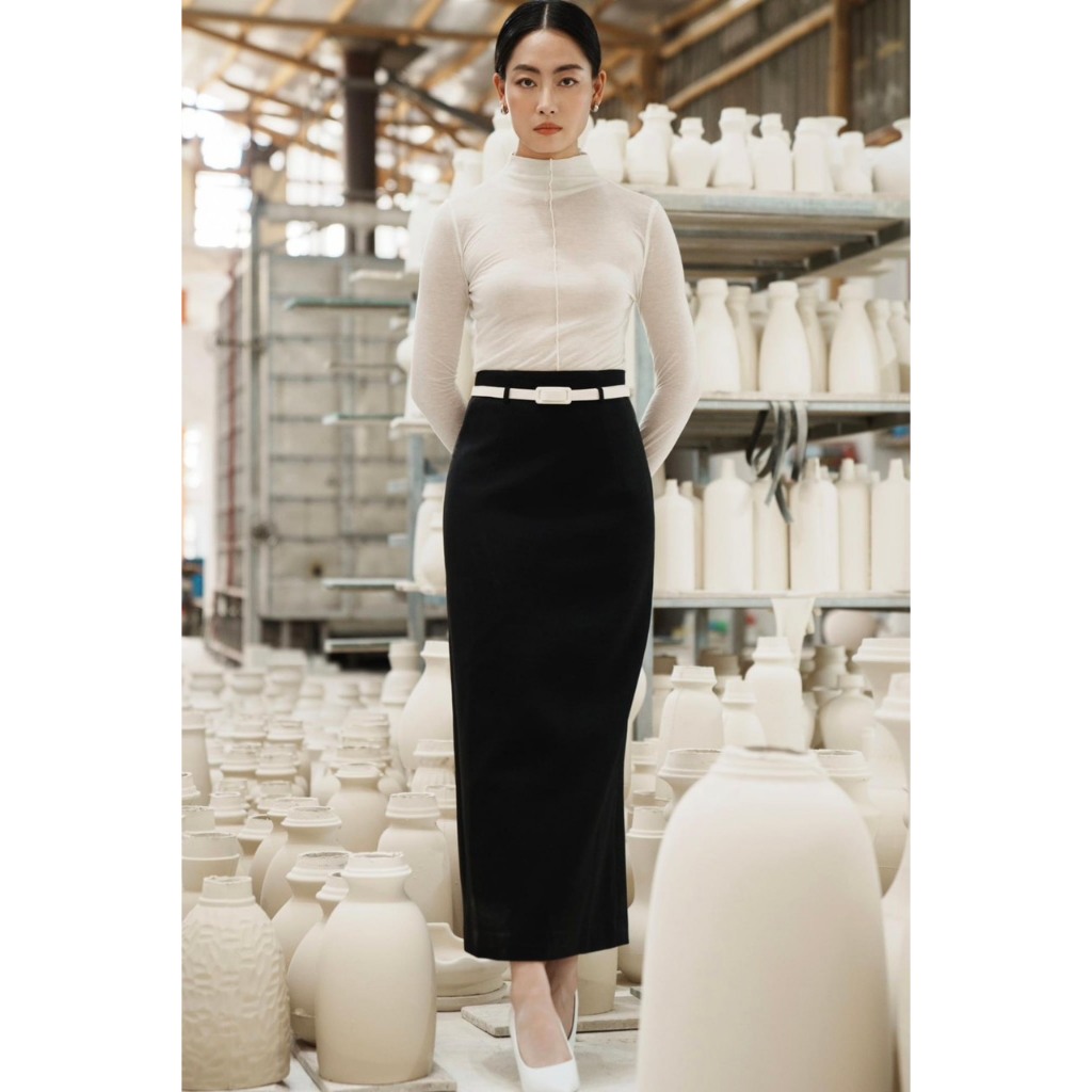 Chân Váy Bút Chì Nữ Dài Hack Dáng Và Áo Len Tay Dài WHITE ANT Hàng Thiết Kế Cao Cấp