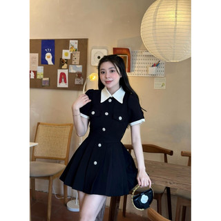 Đầm đen cổ trắng đính đá🎀