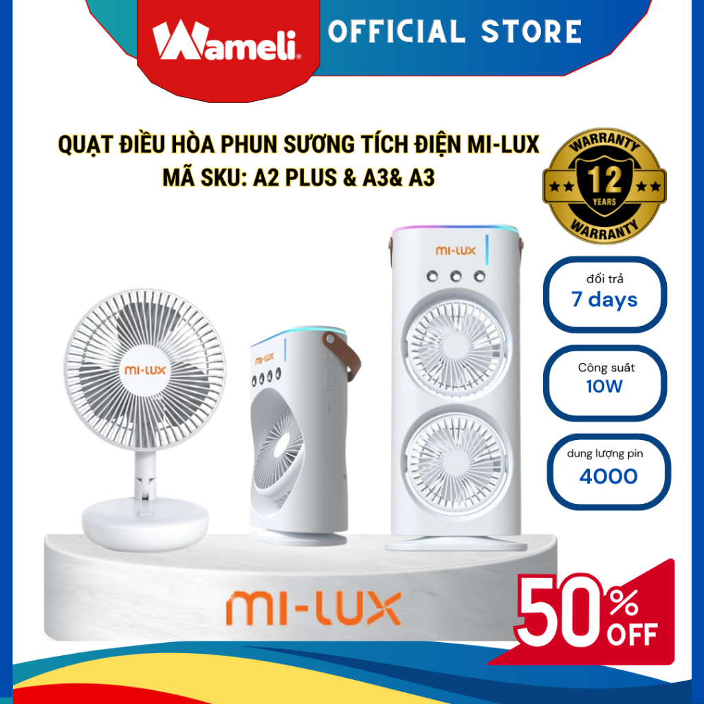 Quạt Điều Hòa Phun Sương Tích Điện MI-LUX A2 Plus/A3/A3 Plus - Mát Lạnh Sảng Khoái Mùa Hè