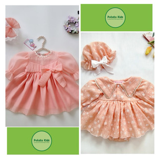Bodysuit Váy Hoa Nhí Hồng Cam, Váy Tơ Cam Thiết Kế Xinh Xắn Cho Bé Gái (tặng kèm phụ kiện))