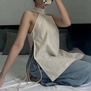 Seleen, Áo linen cao cấp kiểu yếm cổ cao tôn dáng phong cách, WT0003