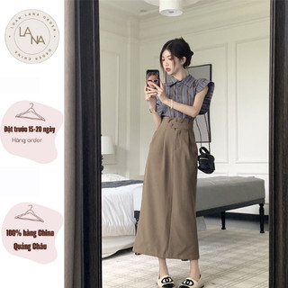 Set áo kẻ tay bèo+chân váy dài nâu