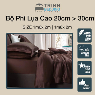 Bộ Drap Chăn Ga Gối Phi Lụa Vải Siêu Mịn( MẪU NỆM CAO >20cm - 30cm) Trinhbedding