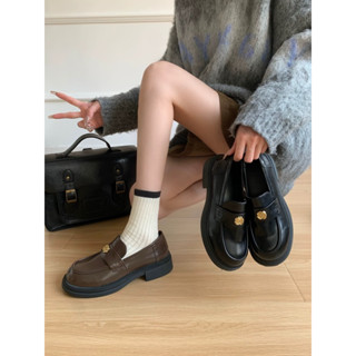 [CÓ SẴN] Giày loafer / giày lười cài hoa viền chỉ xinh xắn, phong cách nữ sinh Hàn Quốc, Nhật Bản