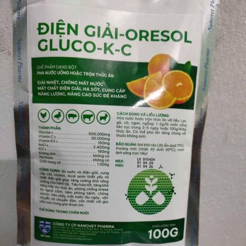 3 gói Điện giải oresol 100g cho vật nuôi.
