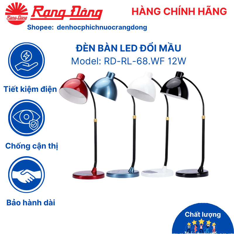 Đèn học Rạng Đông, đèn bàn học, làm việc chống cận, cảm ứng, để bàn điều khiển app RL68.WF12W
