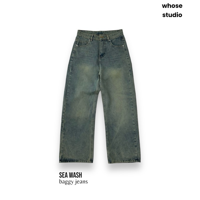 SEA WASH JEANS - Quần xanh wash ống siêu to 1003