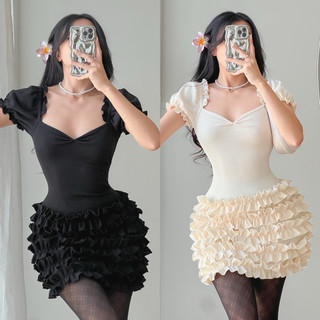 Đầm Lolita Tay Phồng Bèo Nhún Ôm Body Quyến Rũ Chất Thun Dày Dặn