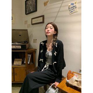 Áo Khoác Cardigan Đen Nơ Nút Cài (sẵn)
