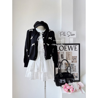 Áo Khoác Cardigan Đen Nơ Nút Cài (sẵn)