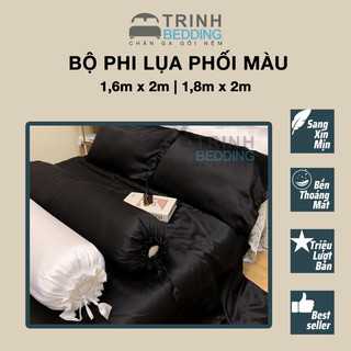 Bộ Drap Phi Lụa 2 Màu trơn Mịn Mát Màu Trinhbedding Mới