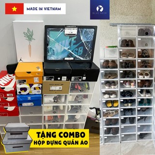 Hộp đựng giày nhựa cứng trong suốt có thoáng khí phí sau – Tủ đựng giày chịu nặng 20kg – Tặng Túi Hút Ẩm - Blue Deer