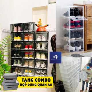 Hộp Đựng Giày Mica Cứng có Nam Châm Cửa trong suốt 18CM và 19CM - CHỊU NẶNG 25KG – Tặng Túi Hút Ẩm - BLUE DEER
