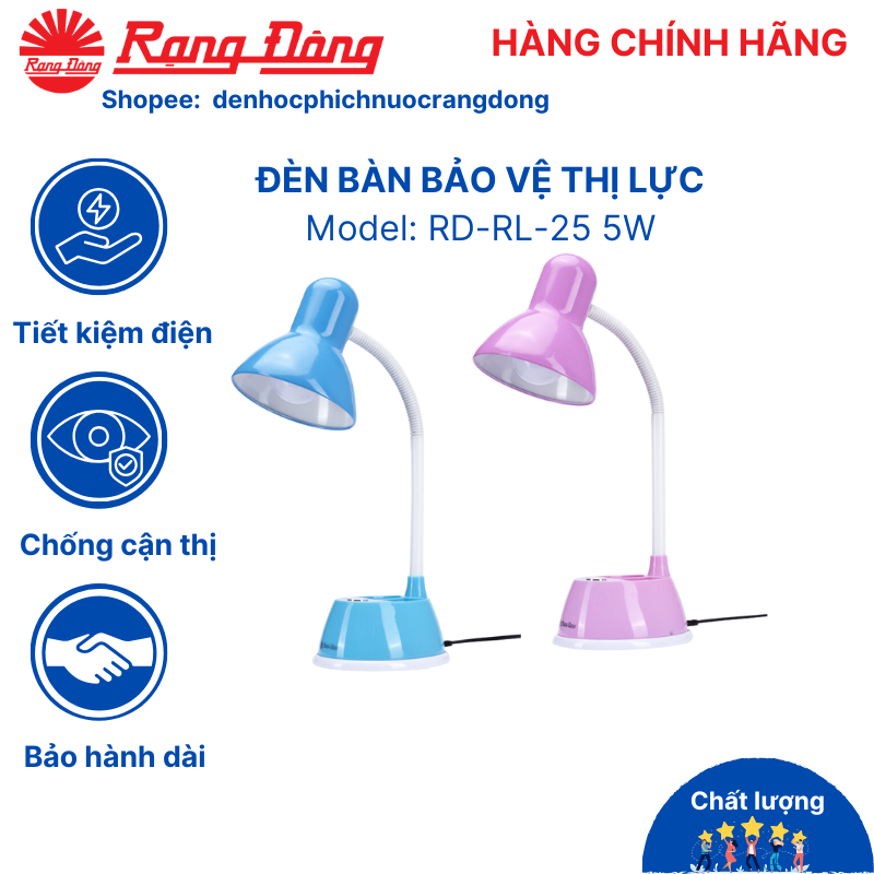 Đèn học Rạng Đông, đèn bàn chống cận, để bàn học, làm việc bảo vệ thị lực Model: RD-RL-25 5W
