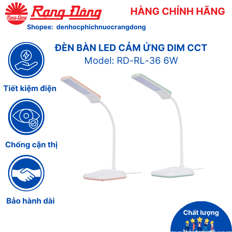 Đèn học Rạng Đông, đèn bàn học, làm việc chống cận, cảm ứng, để bàn bảo vệ mắt Model: RD-RL-36 6W