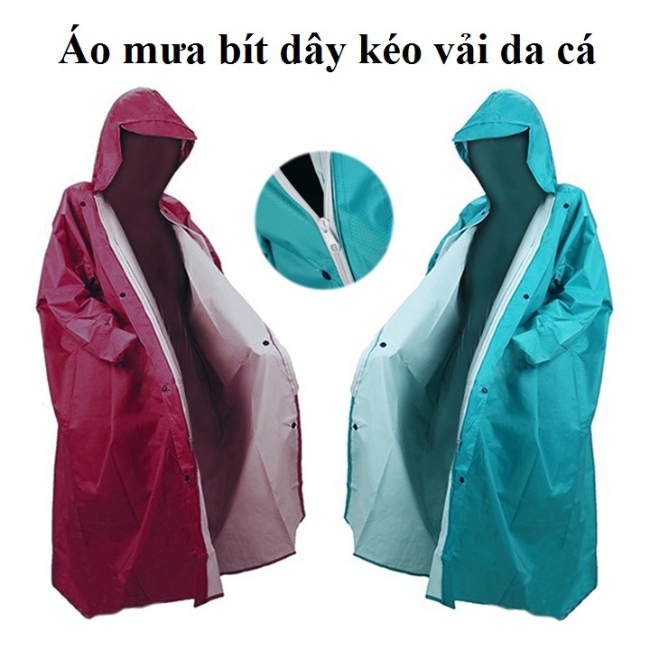 Áo mưa bít dây kéo vải da cá và Loại Vải Nhựa