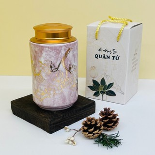 Lọ đựng trà/chè thái nguyên chè khô nắp kín men vân đá/men màu dung tích 200gr vẽ vàng kim gốm sứ cao cấp bát tràng