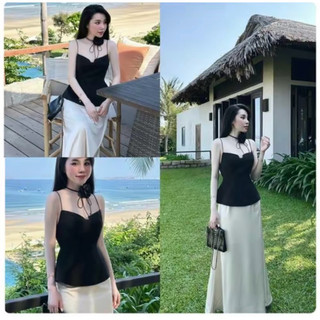 Set áo 2 dây chân váy lụa