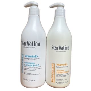 Cặp dầu gội xả dưỡng sinh siêu tái tạo StarVatina Collagen Argan Oil Vitamin E+ 800mlx2