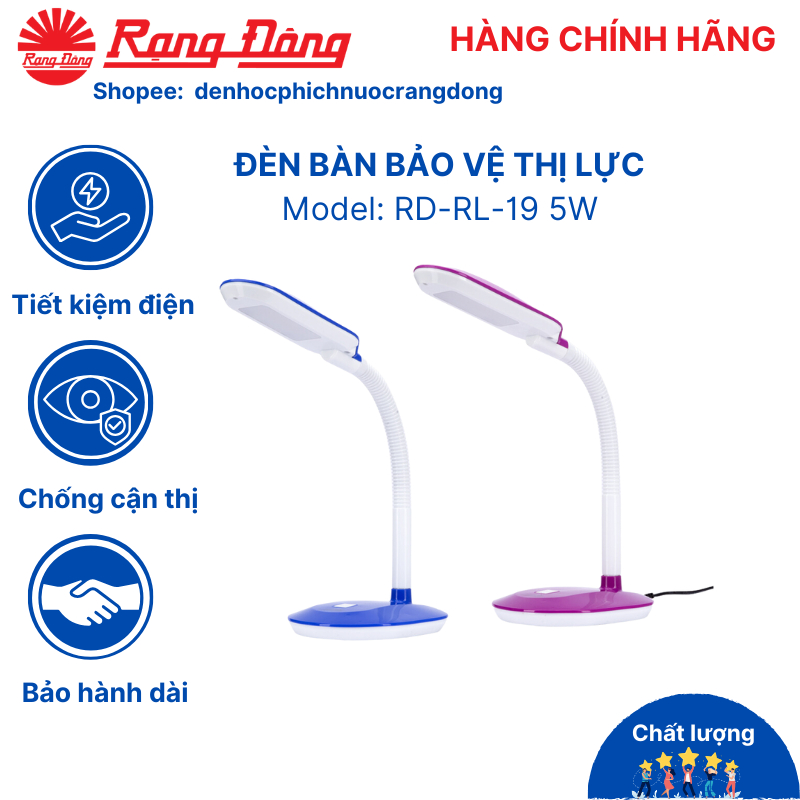 Đèn học Rạng Đông, đèn bàn led chống cận, để bàn học, làm việc bảo vệ thị lực Model: RD-RL-19 5W