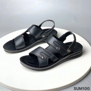 Sandal nam da bitas sum110 đen, vàng bò