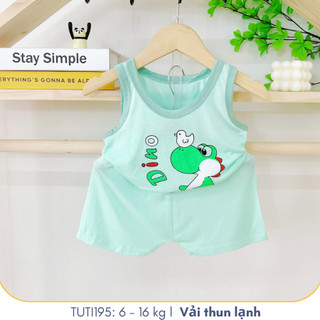 Độ bộ ba lỗ hoạ tiết Tuti Tutibaby các chú gấu khủng long vải thun lạnh cho bé từ 6,16kg, TUTI195