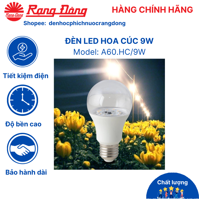 Đèn led trồng hoa cúc Rạng Đông 9W HC A60/9W