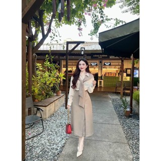 Set đồ nữ áo sơ mi cài nút thật kèm choàng mix chân váy dài