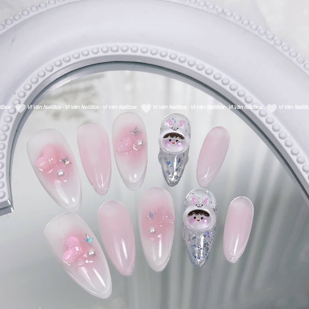 Nail box thạch hồng charm dễ thương