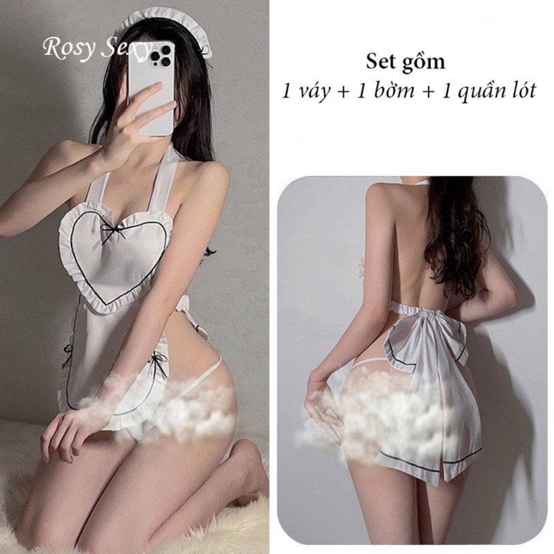 Bộ hoá trang giúp việc kèm tạp dề trắng bờm tóc LG408 | BigBuy360 - bigbuy360.vn