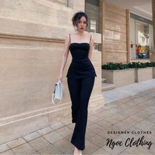 Set áo 2 dây và quần dài ống loe NGOCCLOTHING nữ [FREESIZE] Bộ đồ áo 2s cúp ngực kèm quần thun co giãn tôn dáng