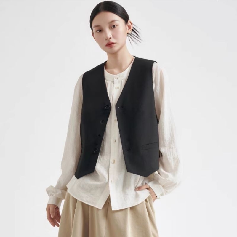 {2 màu Đen/Trắng} Áo gile vest xuất Hàn (có sẵn)